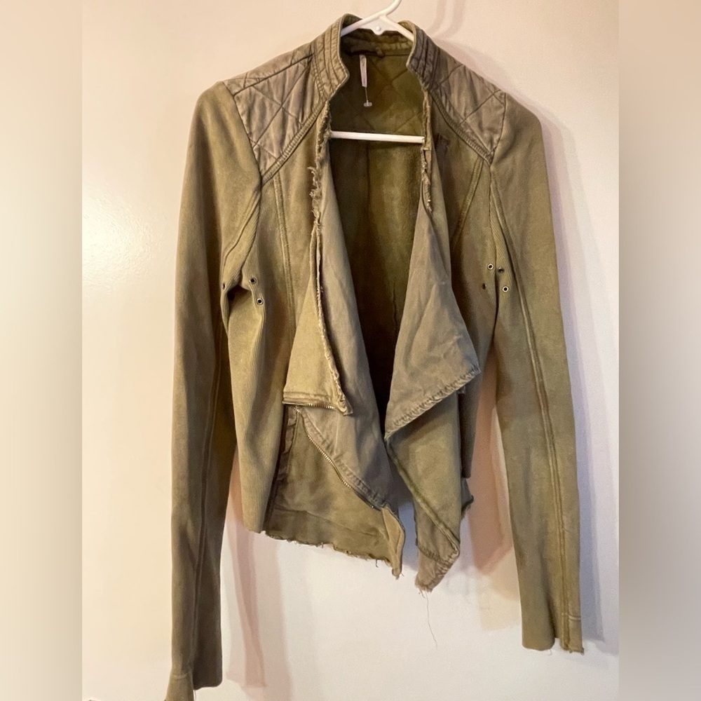 Free People Shrunken Moto jacket; moss green - Picture 3 of 9